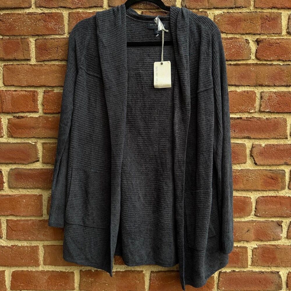 Barefoot Dreams CozyChic Ultra Lite Ribbed Hooded Cardigan Indigo Medium NWT